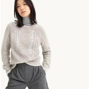 J. Crew | Cable-Knit Sequin Pullover Sweater Gray